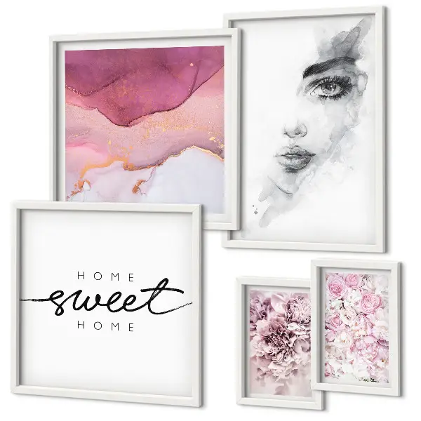 Framed photo set women's portraits with pastel flowers