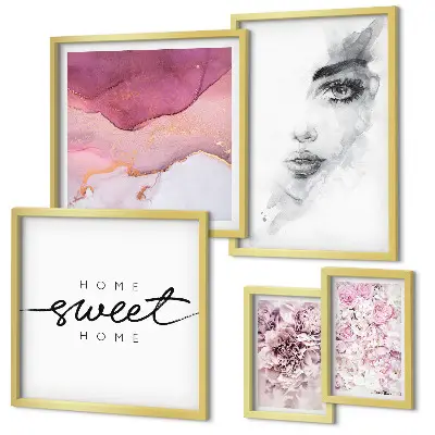 Framed photo set women's portraits with pastel flowers