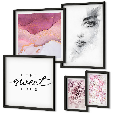 Framed photo set Women's portraits, flowers, pastel