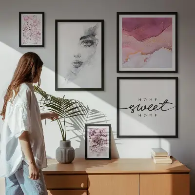 Framed photo set women's portraits with pastel flowers