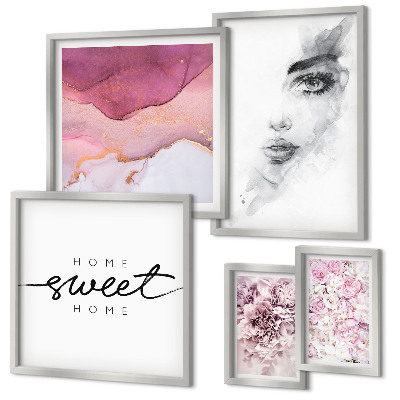 Framed photo set Women's portraits, flowers, pastel