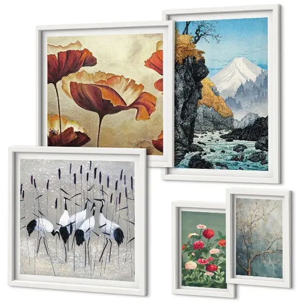 5-Piece Wall Art Set landscapes featuring flowers and mountains