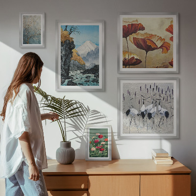Set of 5 wall art pieces Landscapes with flowers and mountains