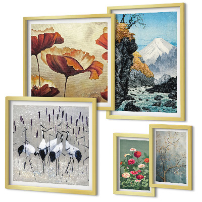 Set of 5 wall art pieces Landscapes with flowers and mountains