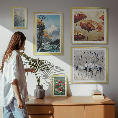 Set of 5 wall art pieces Landscapes with flowers and mountains