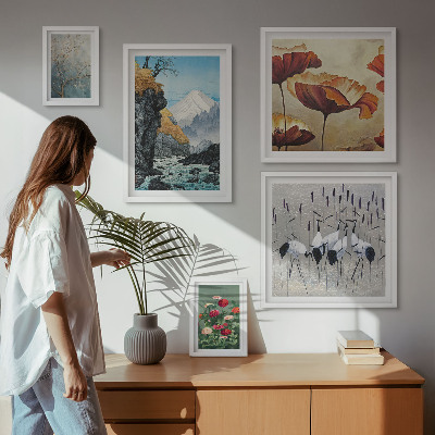 Set of 5 wall art pieces Landscapes with flowers and mountains