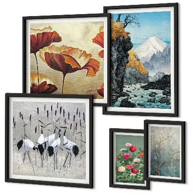 5-Piece Wall Art Set landscapes featuring flowers and mountains