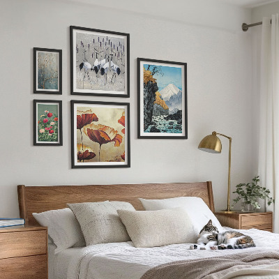 Set of 5 wall art pieces Landscapes with flowers and mountains