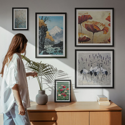 Set of 5 wall art pieces Landscapes with flowers and mountains