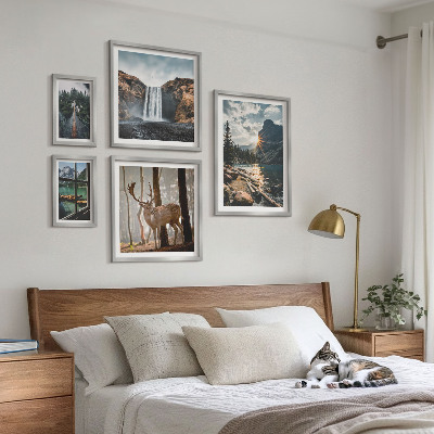 Set of 5 wall art pieces Landscapes nature waterfalls fauna