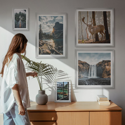 Set of 5 wall art pieces Landscapes nature waterfalls fauna