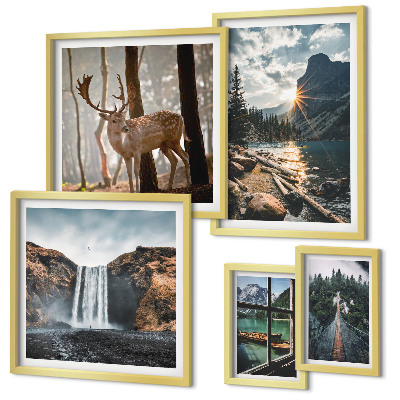 Set of 5 wall art pieces Landscapes nature waterfalls fauna
