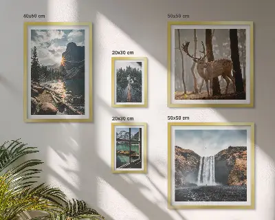 Set of 5 wall art pieces featuring landscapes, nature, waterfalls, and fauna