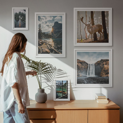 Set of 5 wall art pieces Landscapes nature waterfalls fauna