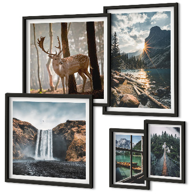 Set of 5 wall art pieces Landscapes nature waterfalls fauna