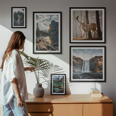 Set of 5 wall art pieces Landscapes nature waterfalls fauna