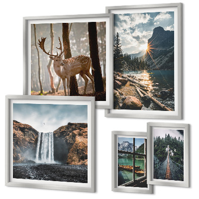 Set of 5 wall art pieces Landscapes nature waterfalls fauna
