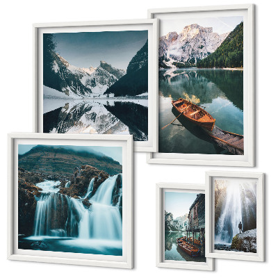 Framed photo set Mountain lake waterfalls