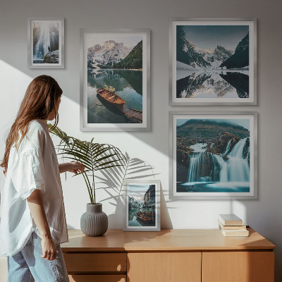 Framed photo set Mountain lake waterfalls