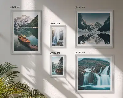 Mountain lake waterfalls framed photo set framed photo set