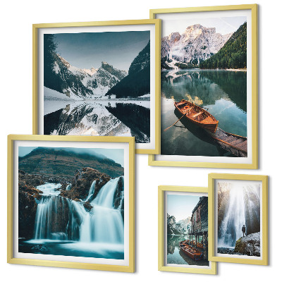 Framed photo set Mountain lake waterfalls