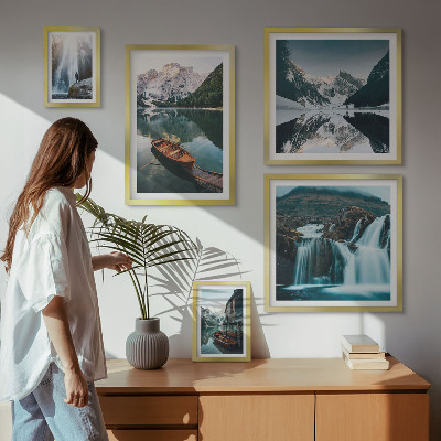 Framed photo set Mountain lake waterfalls