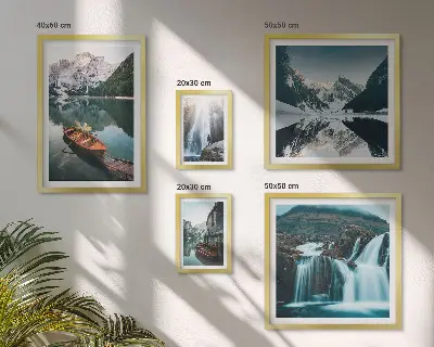 Mountain lake waterfalls framed photo set framed photo set