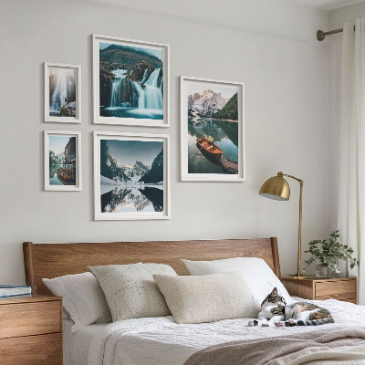 Framed photo set Mountain lake waterfalls
