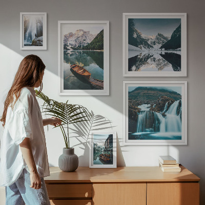 Framed photo set Mountain lake waterfalls