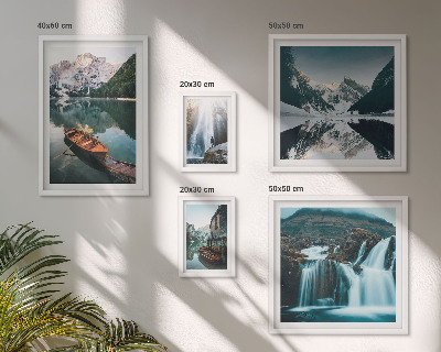 Framed photo set Mountain lake waterfalls