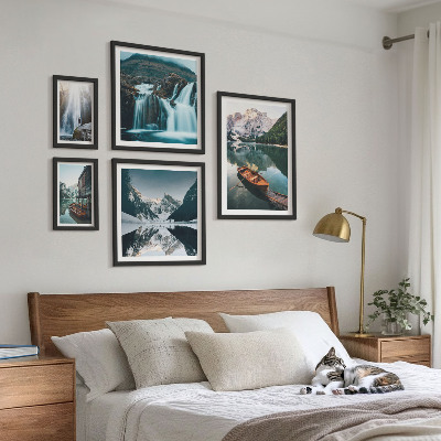 Framed photo set Mountain lake waterfalls