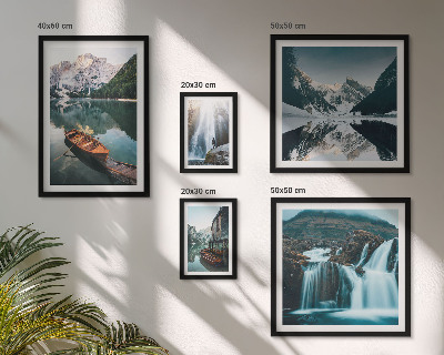 Framed photo set Mountain lake waterfalls