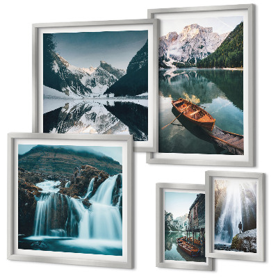 Framed photo set Mountain lake waterfalls