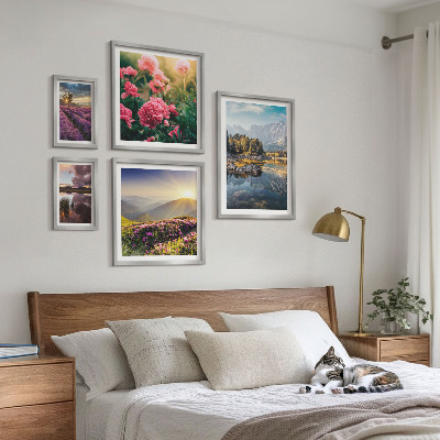 Set of 5 wall art pieces Landscapes nature flowers mountains