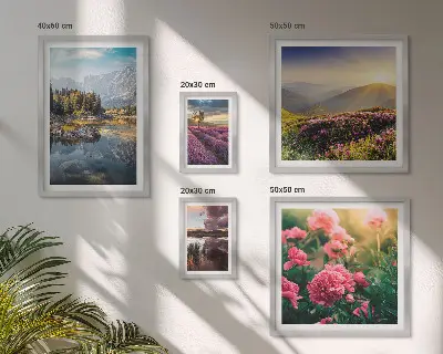 Set of 5 wall art pieces featuring landscape, nature, flower, and mountain scenery