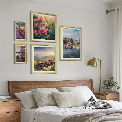 Set of 5 wall art pieces Landscapes nature flowers mountains