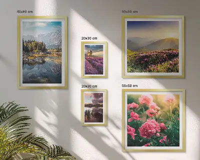 Set of 5 wall art pieces featuring landscape, nature, flower, and mountain scenery