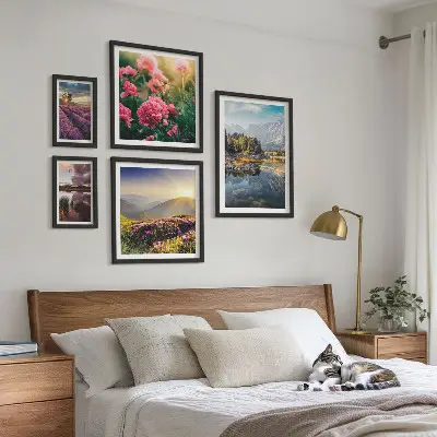 Set of 5 wall art pieces featuring landscape, nature, flower, and mountain scenery