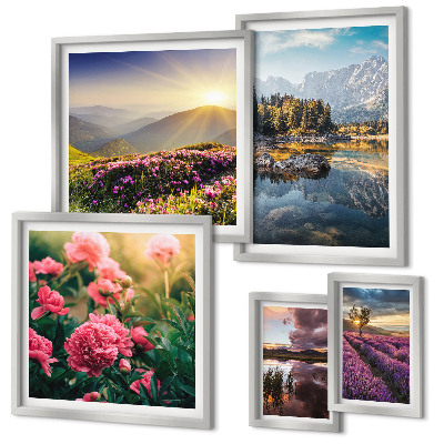 Set of 5 wall art pieces Landscapes nature flowers mountains