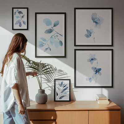 Framed photo set Blue plant accents