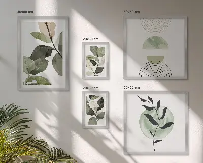 Framed photo set with Scandinavian plant motifs