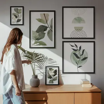 Framed photo set with Scandinavian plant motifs