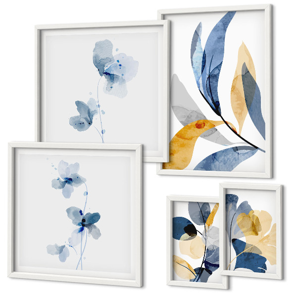 Set of 5 wall art pieces Plant motifs in pastel interiors