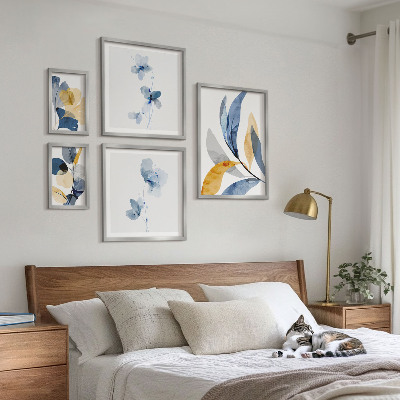 Set of 5 wall art pieces Plant motifs in pastel interiors