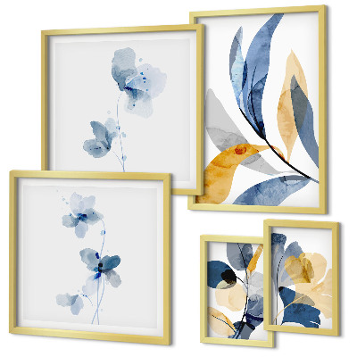 Set of 5 wall art pieces Plant motifs in pastel interiors