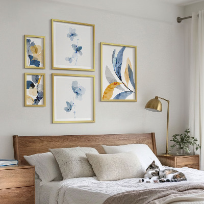 Set of 5 wall art pieces Plant motifs in pastel interiors