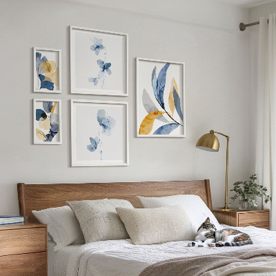 Set of 5 wall art pieces Plant motifs in pastel interiors