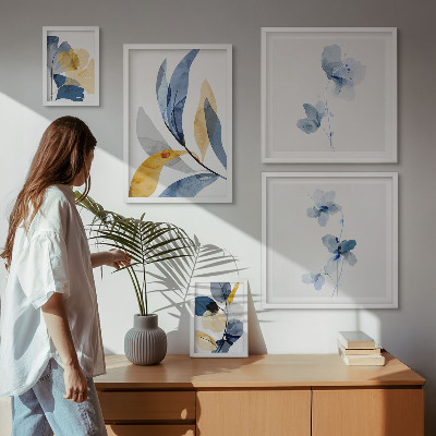 Set of 5 wall art pieces Plant motifs in pastel interiors