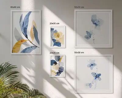 Set of 5 wall art pieces with plant motifs in pastel tones