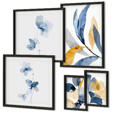 Set of 5 wall art pieces Plant motifs in pastel interiors